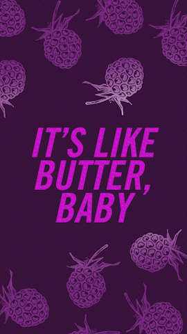 Vertical purple Butter Fusions story graphic with the words It’s Like Butter Baby