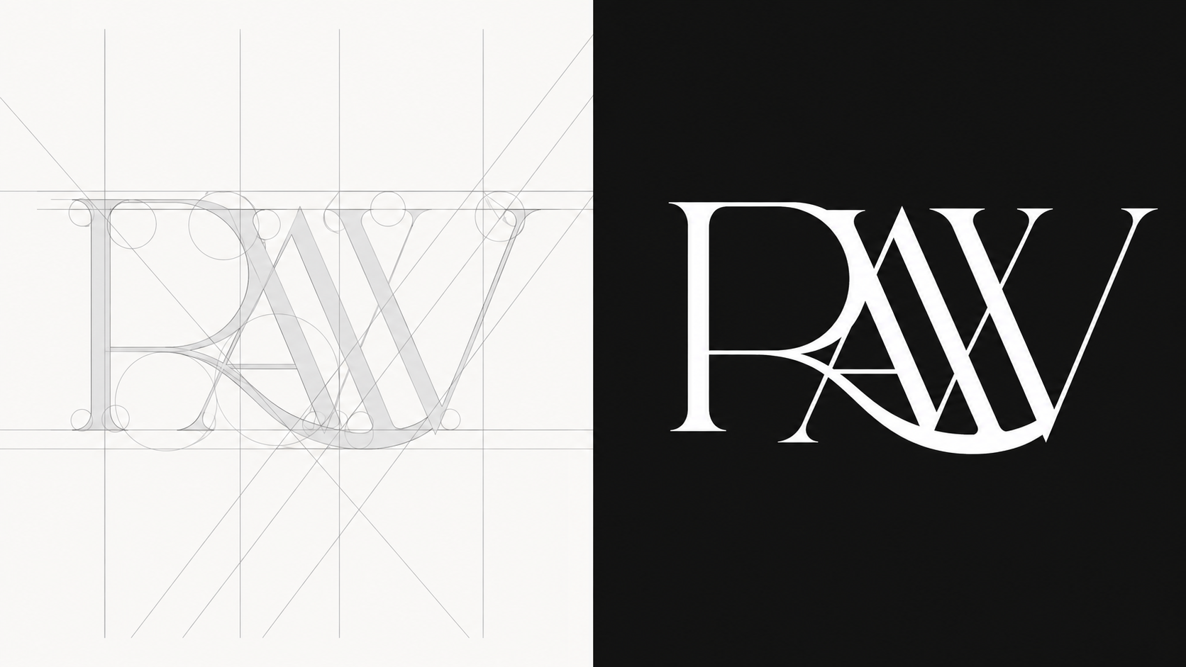 RAW monogram construction grid and completed mark